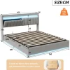 Lit coffre 160x200 cm en tissu velours avec rangement pratique, tête de lit rembourrée, lit double avec LED et prise USB, Gris