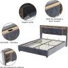 Lit coffre 140x200 cm en velours gris avec tête de lit LED 7 couleurs, prises USB/Type-C, rangements et vérins hydrauliques
