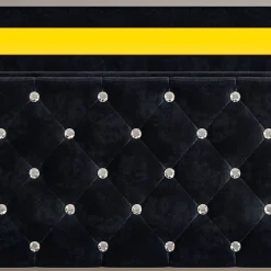 Lit coffre 160x200 cm en velours - avec LED et sommier à lattes - Lit double de rangement - avec tête de lit réglable - Noir