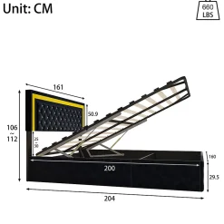 Lit Coffre 160x200 Cm En Velours - Avec LED Et Sommier à Lattes - Lit Double De Rangement - Noir