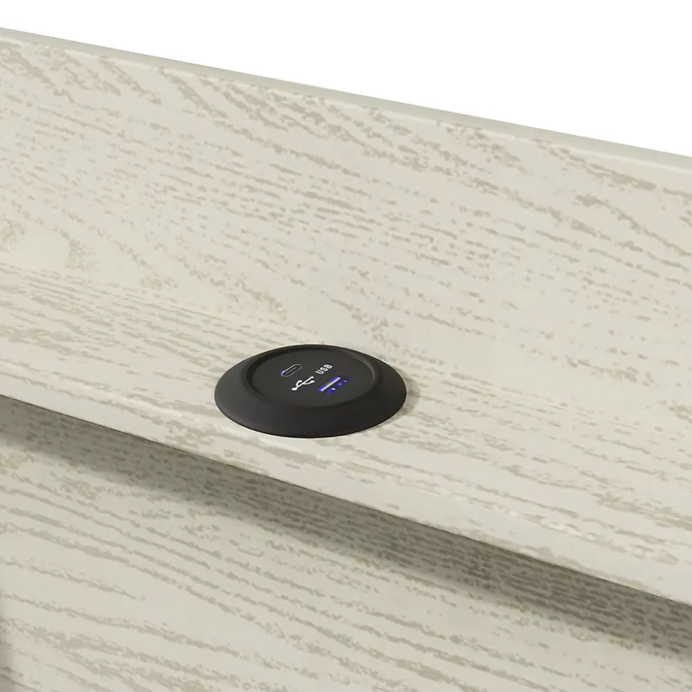 Lit coffre 90x200 cm enfant/ado - Coffre Capitonné avec Rangement, LED et Prise USB Type-C - Tissu Lin, Beige