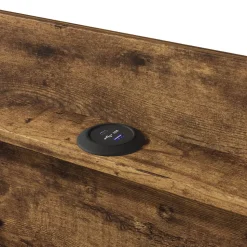 Lit coffre 90x200 cm enfant/ado - Coffre Capitonné avec Rangement, LED et USB Type-C - Tissu Lin, Gris