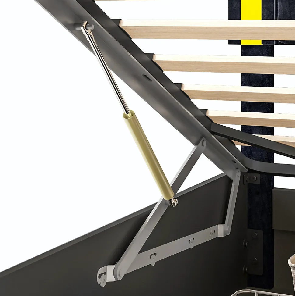 Lit coffre 140x200 cm, LED, sommier à lattes, tête de lit réglable, rangement, beige.