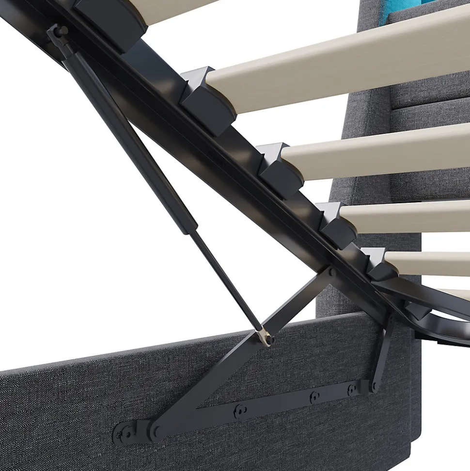 Lit coffre 140x200 cm, Lit rembourré avec rangement hydraulique, LED multicolore, tête de lit avec USB, Gris