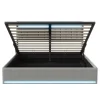 Lit Coffre 160x200 cm Velours Gris, LED, Charge USB, Rembourré, Rangement, Tête de lit, Sommier à Lattes, 2 Personnes