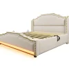 Lit coffre 140x200, Lit double avec espace de rangement hydraulique, lit de rangement et lit pour adolescent, Beige, sans matelas