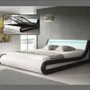 Lit coffre 160x200 PARISINA Design Ameublement blanc noir similicuir LED