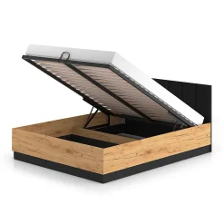 Lit coffre 160x200 sommier inclus Solal Bois et Noir