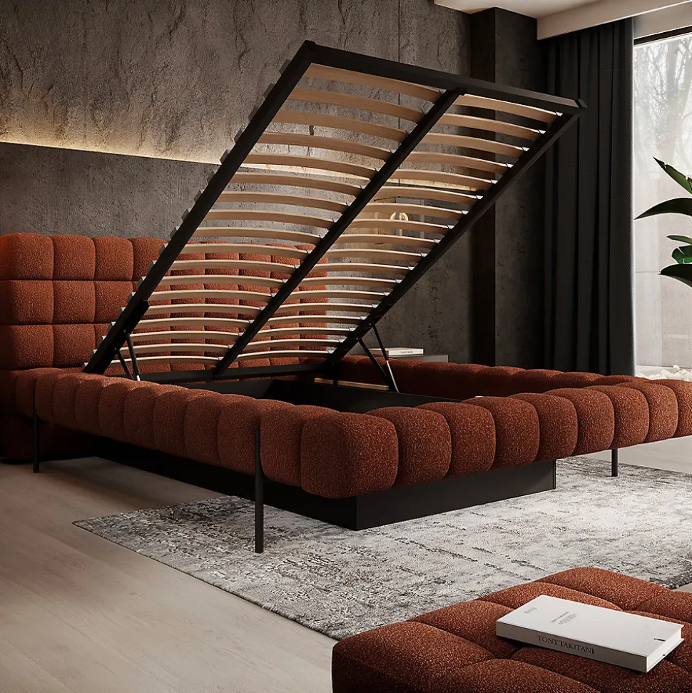 Lit coffre 180x200 sommier inclus Ezio Brique