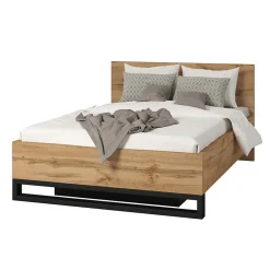 Lit coffre 160x200 style industriel - Collection MILOS. Coloris chene brut et noir.