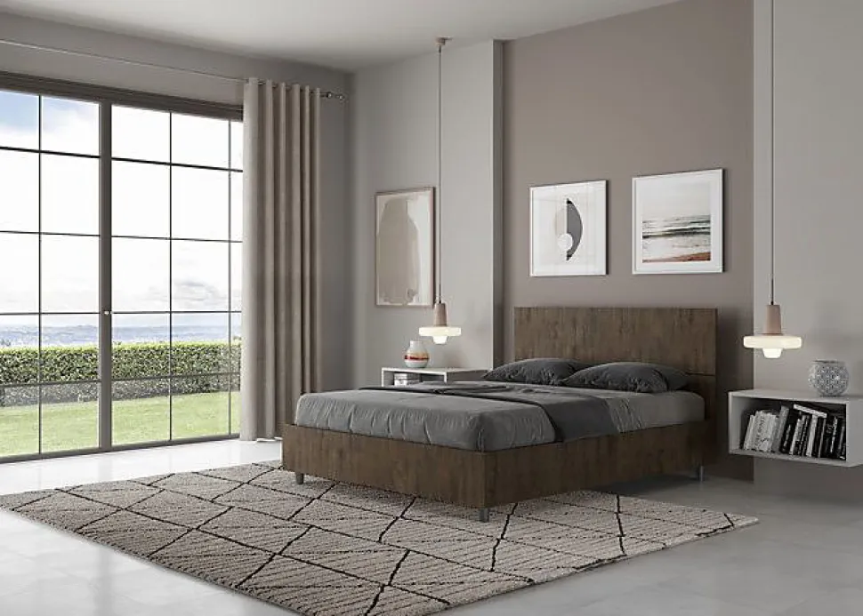 Lit coffre 140x200 tête de lit droite Demas noyer