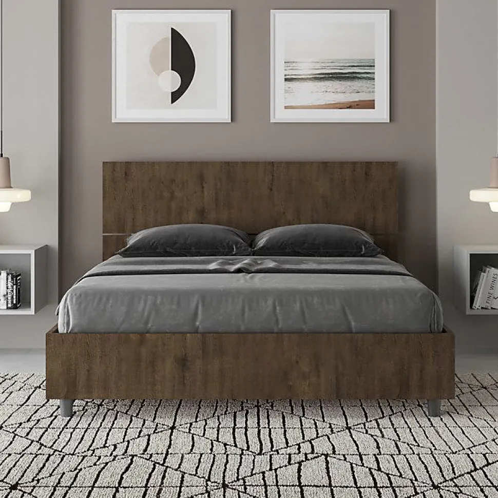 Lit coffre 140x200 tête de lit droite Demas noyer