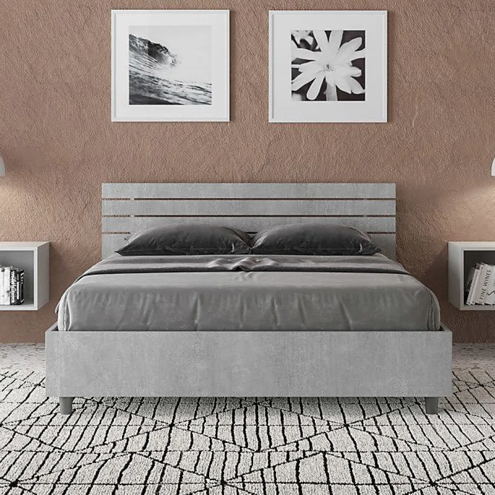 Lit coffre 140x190 tête de lit droite avec lattes en ciment Ankel