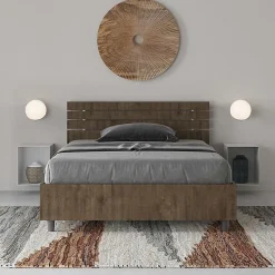 Lit coffre 120x190 tête de lit droite à lattes en noyer Ankel