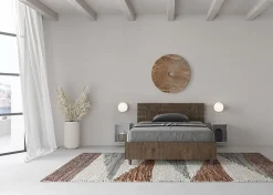 Lit coffre 120x190 tête de lit droite à lattes en noyer Ankel