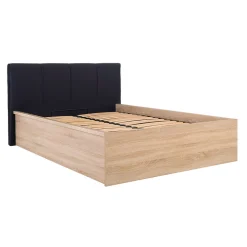 Lit coffre 140x200 tête de lit rembourree sommier inclus Edwin Bois Clair et Noir