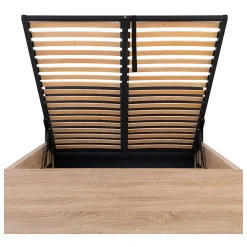 Lit coffre 140x200 tête de lit rembourree sommier inclus Edwin Bois Clair et Noir