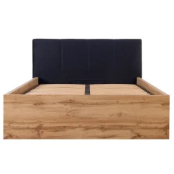 Lit coffre 140x200 tête de lit rembourree sommier inclus Edwin Bois et Noir