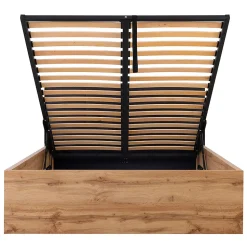 Lit coffre 140x200 tête de lit rembourree sommier inclus Edwin Bois et Noir