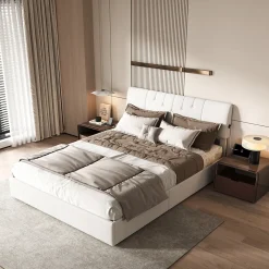 Lit coffre 140x190cm avec compartiments de rangement et prise électrique ,tête de lit réglable