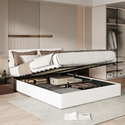 Lit coffre 140x190cm avec compartiments de rangement et prise électrique ,tête de lit réglable