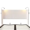 Lit Coffre 140x200cm avec LED et USB, Cadre de lit capitonné en Velours côtelé, lit 2 Personnes avec sommier,scandinave Blanc