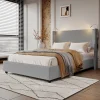 Lit Coffre 140X200cm avec LED et USB, Cadre de lit capitonné en Velours cotelé,gris
