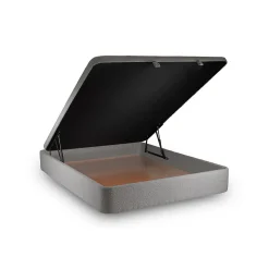Lit coffre 200x200cm avec tête de lit capitonnée Bouclette Gris - Hauteur totale : 39cm