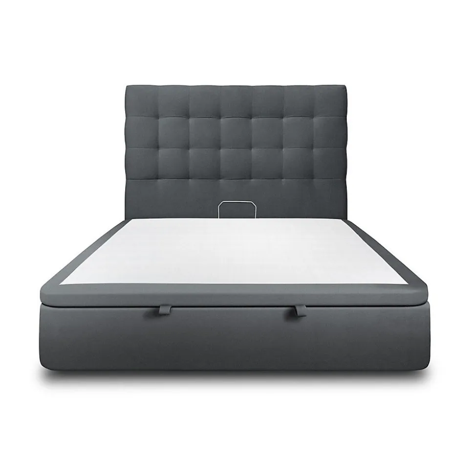 Lit coffre 200x200cm avec tête de lit capitonnée Velours Gris anthracite - Hauteur totale : 39cm