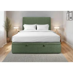 Lit coffre 180x200cm avec tête de lit tapissier Tissu Vert - Hauteur totale : 39cm