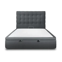 Lit coffre 140x200cm avec tête de lit capitonnée Velours Gris anthracite - Hauteur totale : 39cm