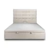 Lit coffre 200x200cm avec tête de lit capitonnée Bouclette Beige - Hauteur totale : 39cm