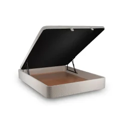 Lit coffre 200x200cm avec tête de lit capitonnée Bouclette Beige - Hauteur totale : 39cm