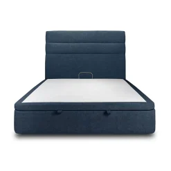 Lit coffre 180x200cm avec tête de lit lignes Tissu Bleu - Hauteur totale : 39cm
