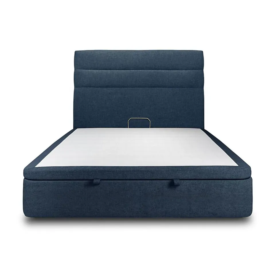 Lit coffre 180x200cm avec tête de lit lignes Tissu Bleu - Hauteur totale : 39cm