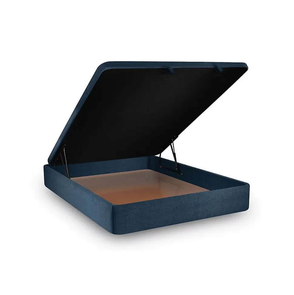 Lit coffre 180x200cm avec tête de lit lignes Tissu Bleu - Hauteur totale : 39cm