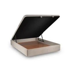 Lit coffre 180x200cm avec tête de lit tapissier Tissu Beige brun - Hauteur totale : 39cm