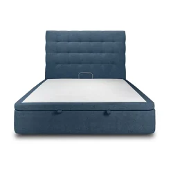 Lit coffre 140x190cm avec tête de lit capitonnée Tissu Bleu - Hauteur totale : 39cm