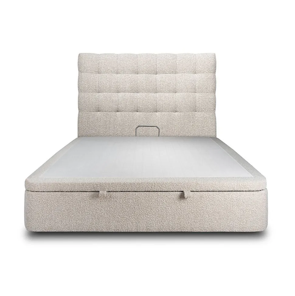 Lit coffre 140x200cm avec tête de lit capitonnée Bouclette Beige - Hauteur totale : 39cm