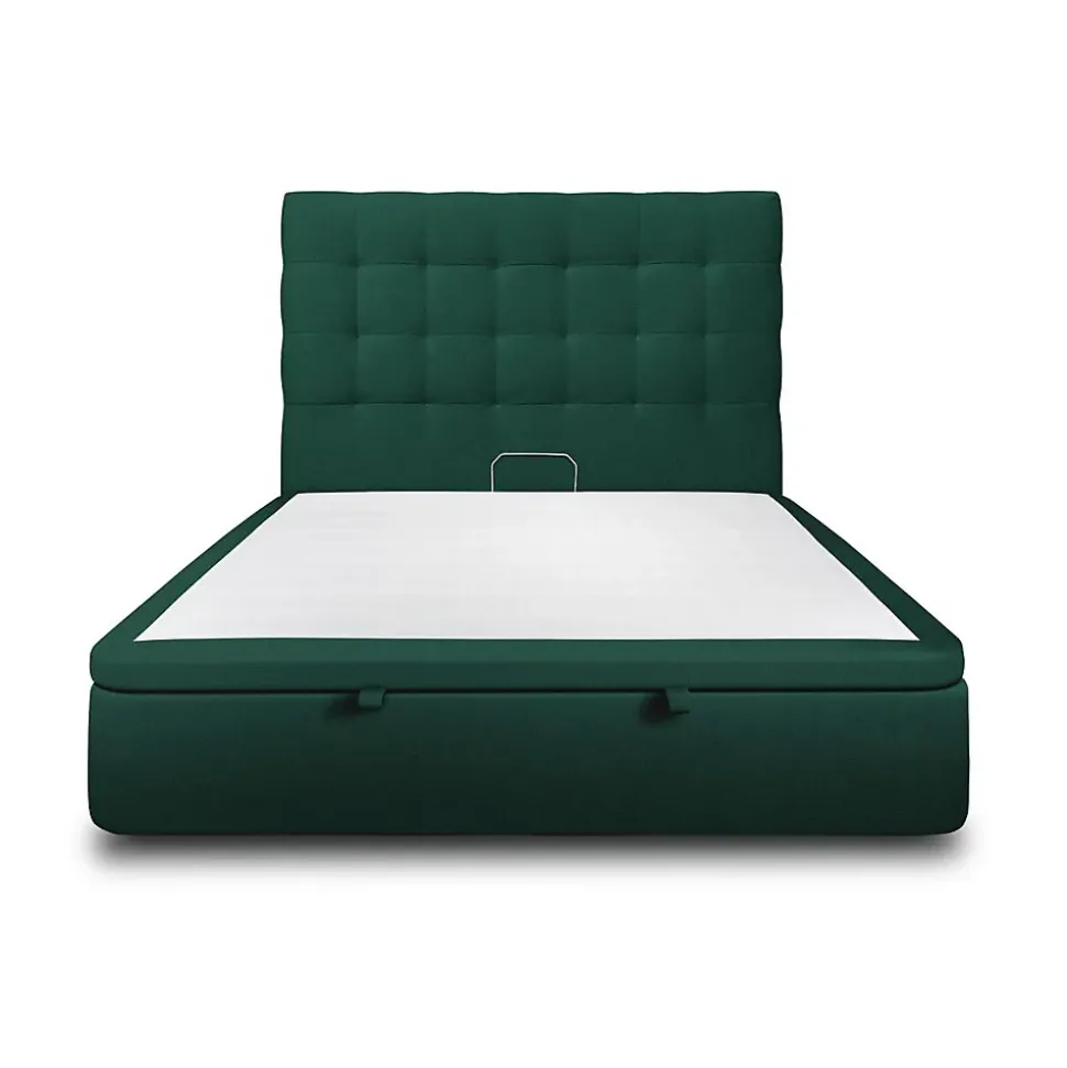 Lit coffre 160x200cm avec tête de lit capitonnée Velours Vert - Hauteur totale : 39cm