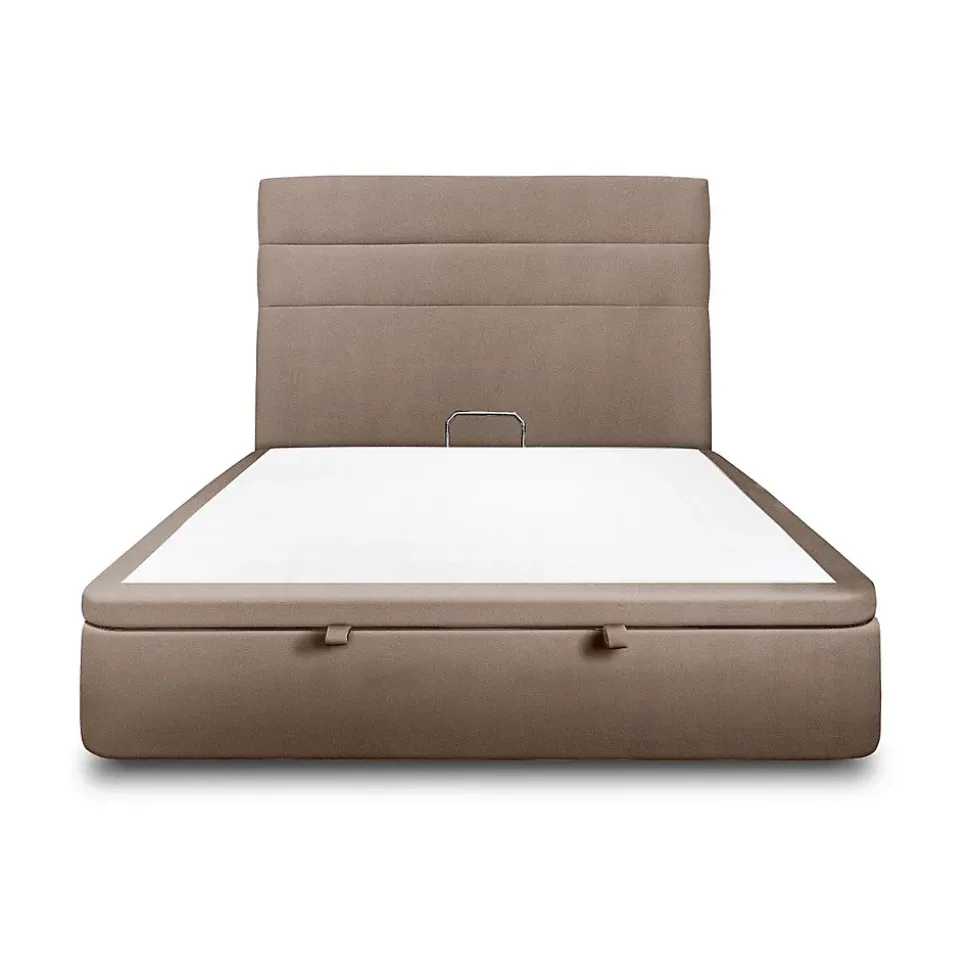 Lit coffre 140x200cm avec tête de lit lignes Velours Taupe - Hauteur totale : 39cm