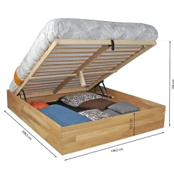 Lit coffre 140x200cm BEN + sommier/ Chêne massif huilé