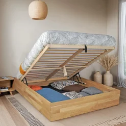 Lit coffre 140x200cm BEN + sommier/ Chêne massif huilé