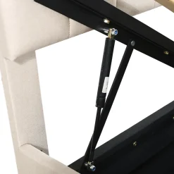 Lit coffre 90x200cm, lit capitonné d'enfant en lin, avec sommier à lattes et tête de lit, beige