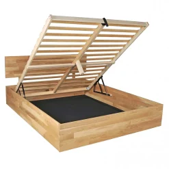 Lit coffre 140x200cm MILO avec tête de lit + sommier/ Chêne massif huilé