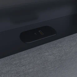 Lit coffre 140x200cm rembourré en tissu lin - avec LED et Ports de charge - avec sommier à lattes - Gris