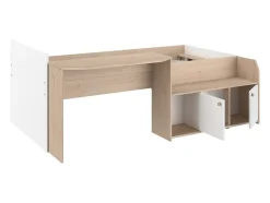 Lit combiné 90 x 190/200 cm - Coloris : Naturel et blanc + Sommier - MIVONA