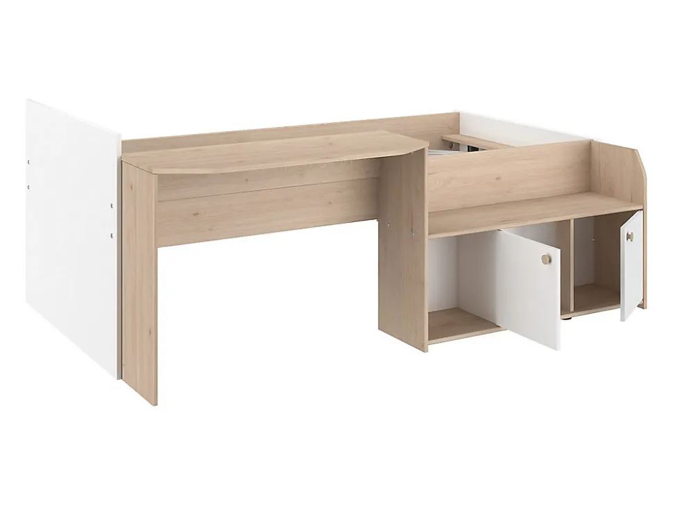 Lit combiné 90 x 190/200 cm - Coloris : Naturel et blanc + Sommier - MIVONA