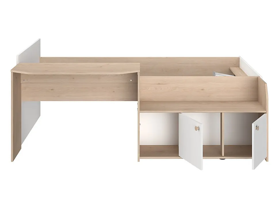 Lit combiné 90 x 190/200 cm - Coloris : Naturel et blanc + Sommier - MIVONA