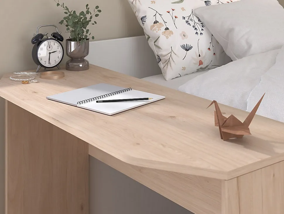 Lit combiné 90 x 190/200 cm - Coloris : Naturel et blanc + Sommier - MIVONA